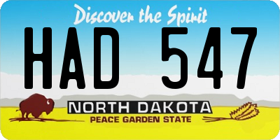 ND license plate HAD547