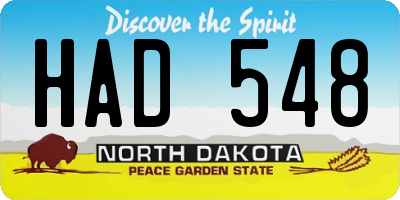 ND license plate HAD548