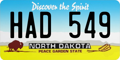 ND license plate HAD549