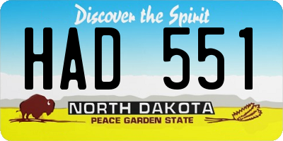 ND license plate HAD551