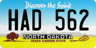 ND license plate HAD562