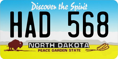 ND license plate HAD568