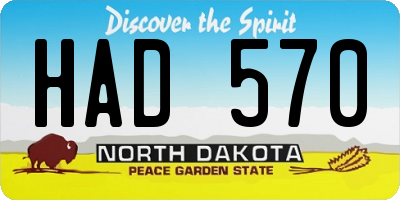 ND license plate HAD570