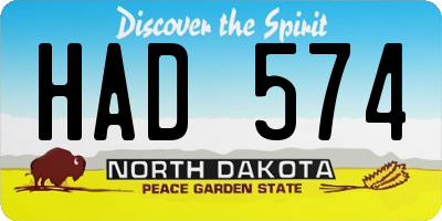 ND license plate HAD574