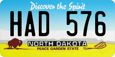 ND license plate HAD576