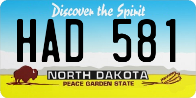ND license plate HAD581