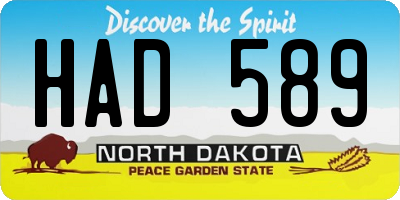 ND license plate HAD589