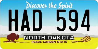 ND license plate HAD594