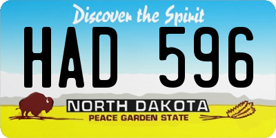 ND license plate HAD596