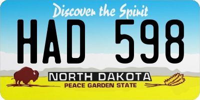 ND license plate HAD598