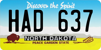 ND license plate HAD637