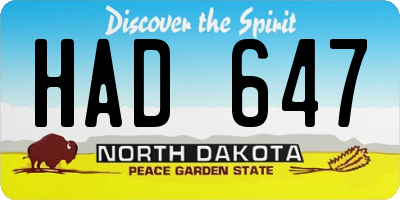 ND license plate HAD647