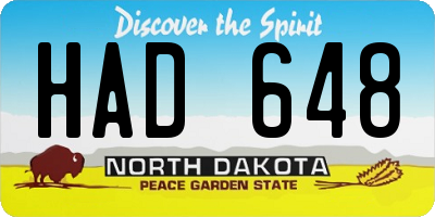 ND license plate HAD648