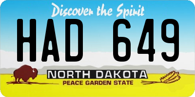 ND license plate HAD649