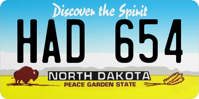 ND license plate HAD654