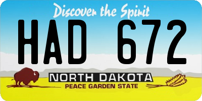 ND license plate HAD672