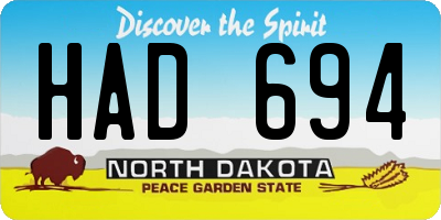 ND license plate HAD694