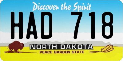 ND license plate HAD718