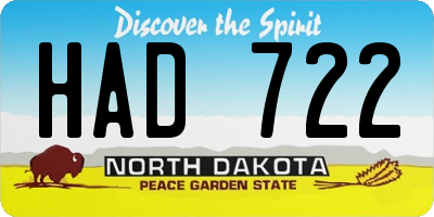 ND license plate HAD722