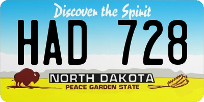 ND license plate HAD728