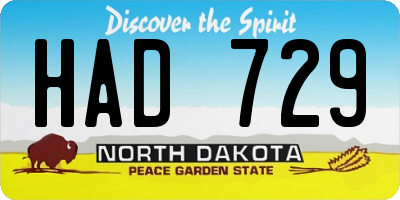 ND license plate HAD729