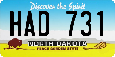 ND license plate HAD731