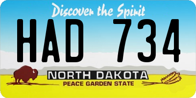 ND license plate HAD734