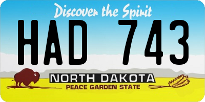 ND license plate HAD743