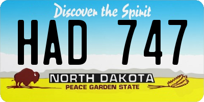 ND license plate HAD747