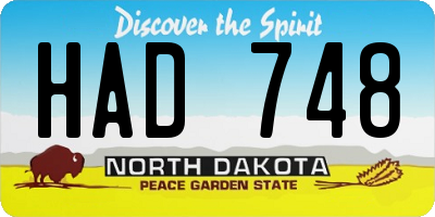 ND license plate HAD748