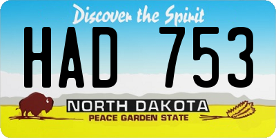 ND license plate HAD753