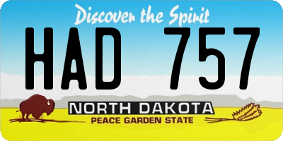 ND license plate HAD757