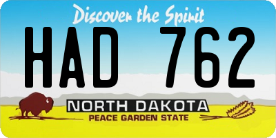 ND license plate HAD762