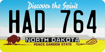 ND license plate HAD764