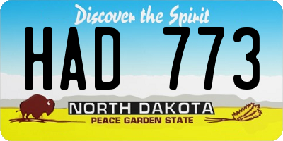 ND license plate HAD773