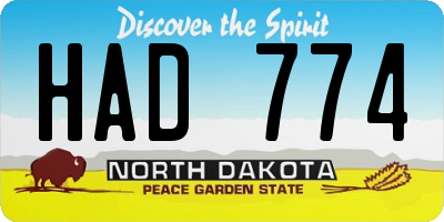 ND license plate HAD774