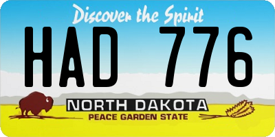 ND license plate HAD776