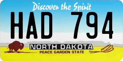 ND license plate HAD794