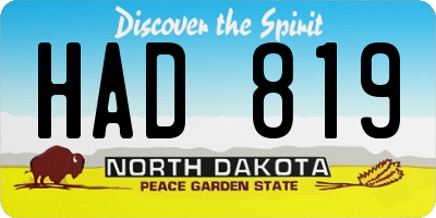 ND license plate HAD819