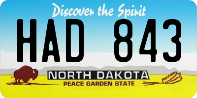 ND license plate HAD843