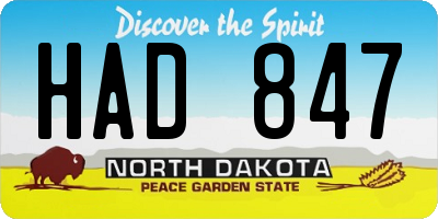 ND license plate HAD847