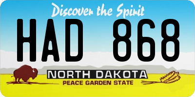 ND license plate HAD868