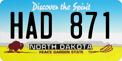 ND license plate HAD871