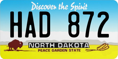 ND license plate HAD872