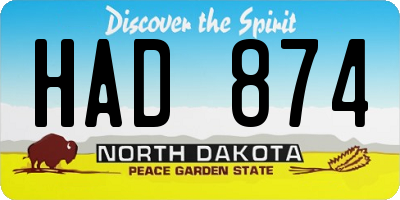 ND license plate HAD874