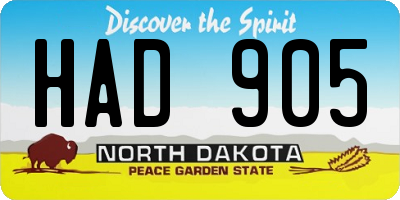 ND license plate HAD905