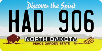 ND license plate HAD906