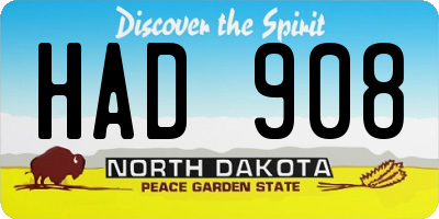 ND license plate HAD908