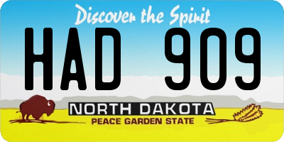 ND license plate HAD909