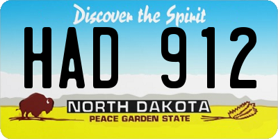 ND license plate HAD912